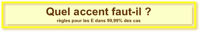 Quel accent faut-il ?
règles pour les E dans 99,99% des cas